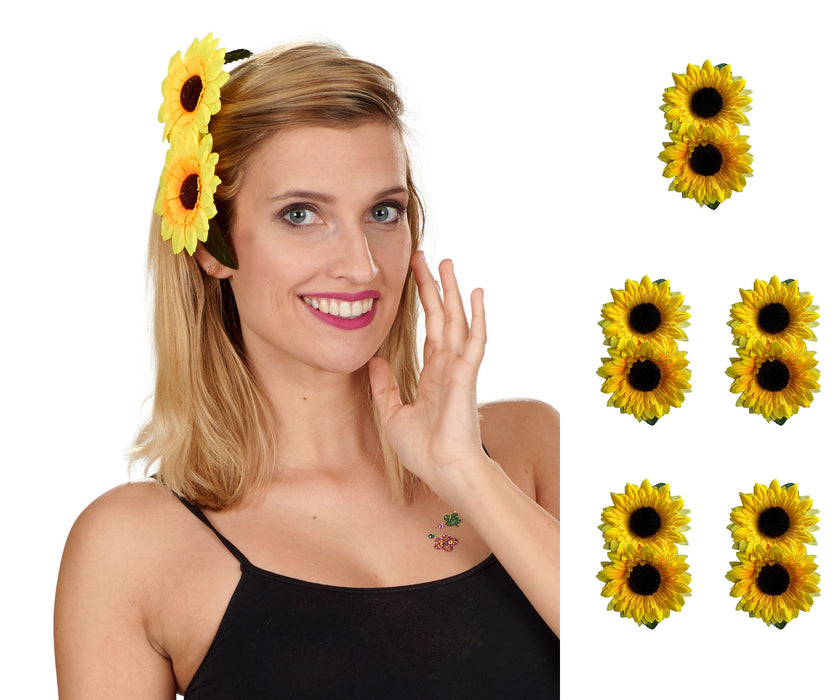 Sonnenblumen Haarspange zum Gärtner Kostüm | Gelb 5er Set