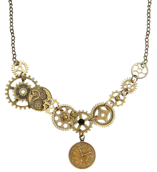 Steampunk Halskette mit Zahnrädern 09773 | Bronze