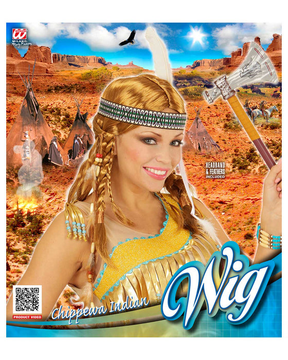 Indianerin Perücke "Chippewa" mit Stirnband, Perlen und Federn | Blond