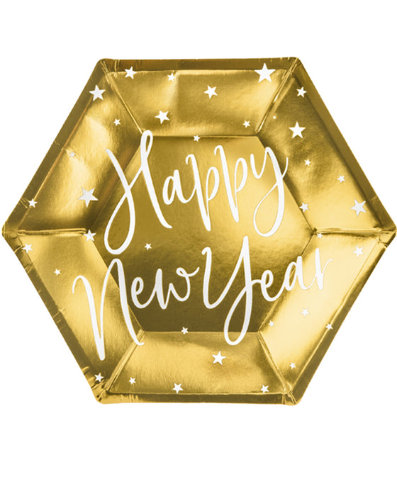 6 Pappteller "Happy New Year" 20cm | Gold