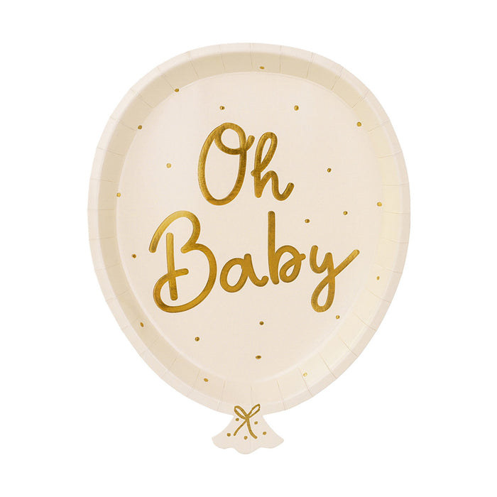 "Oh Baby" Papier Teller Weiß/Gold | 6 Stück 17,5 x 22 cm