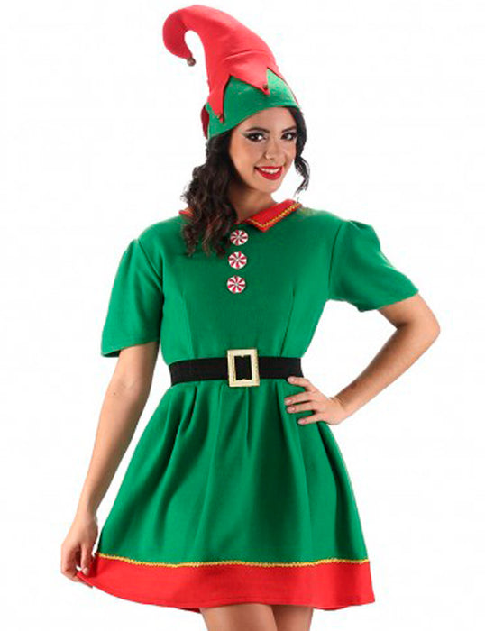 Kostüm Weihnachtselfe für Damen - Grün Rot | Wichtel Kleid mit Hut