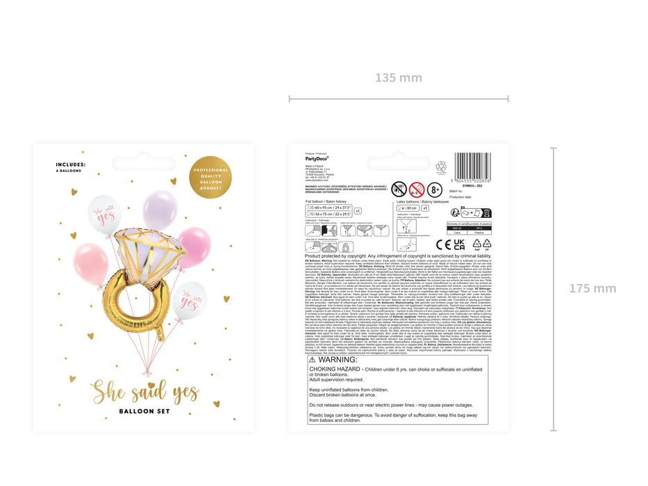 Folien/Luftballon Set "Ring Bride to Be" | 56x75cm/6 Stk.30cmØ
