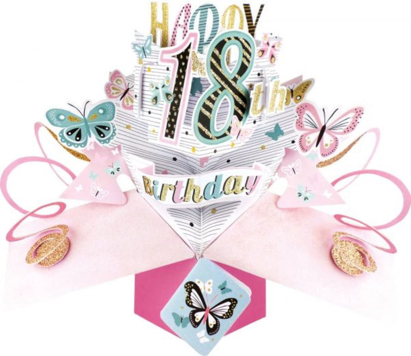 Grußkarte PopUp "Happy 18th Birthday" Schmetterlinge