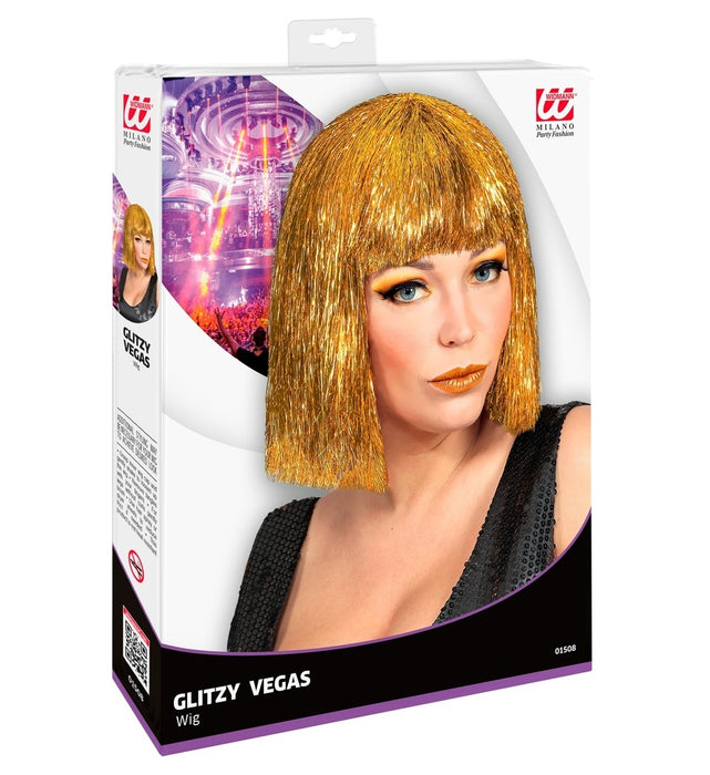 Las Vegas Glitzer Perücke "Glitzy" für Damen | Gold