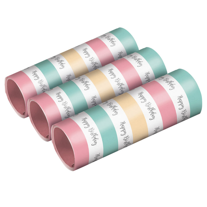 Luftschlangen "Happy Birthday Pastell" | 4m / 3 Rollen