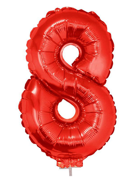 Zahlen Folienballon 41 cm mit Stab - Rot Zahl 8