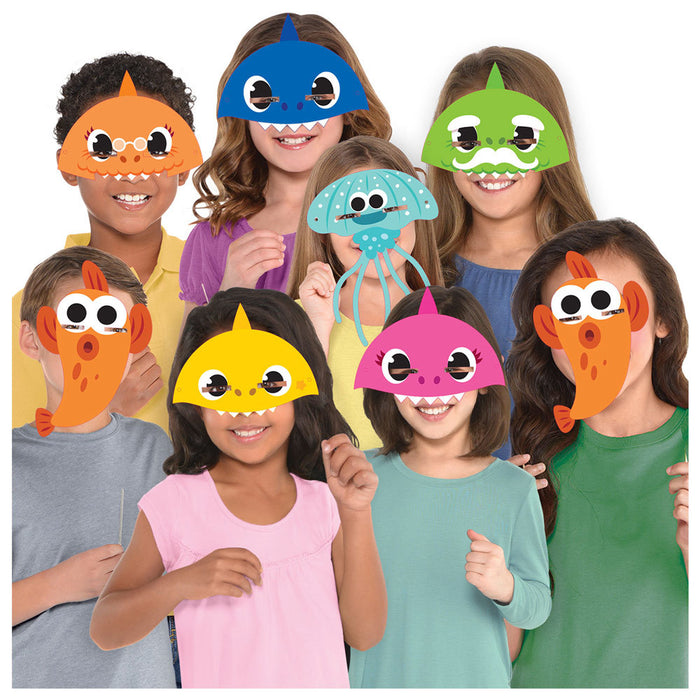Amscan "Baby Shark" - 8 Papier Gesichtsmasken Hai-Motiv 9908482 | Kinder Geburtstag Partydekoration