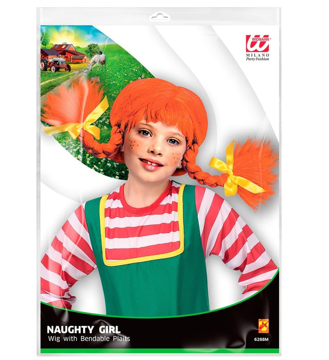 Lustiges Mädchen Kinder Perücke mit Zöpfen | Orange