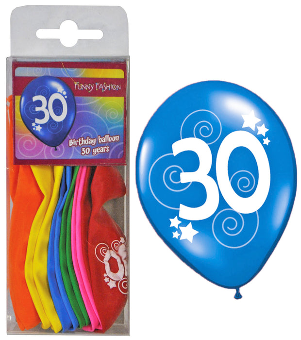 12 Bunte Luftballons Latexballons mit Zahl 30
