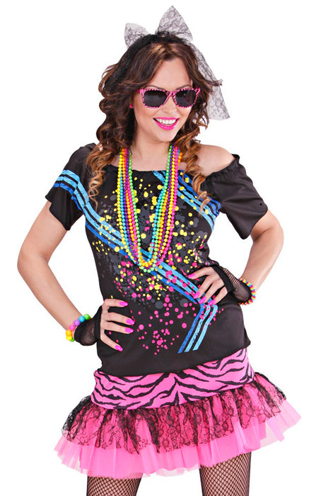 80er Jahre Disco Girl Kostüm für Damen - Schwarz Pink