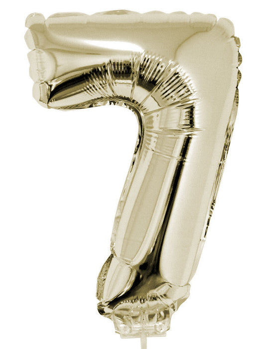 Zahlen Folienballon 41 cm mit Stab - Champagner Zahl 7