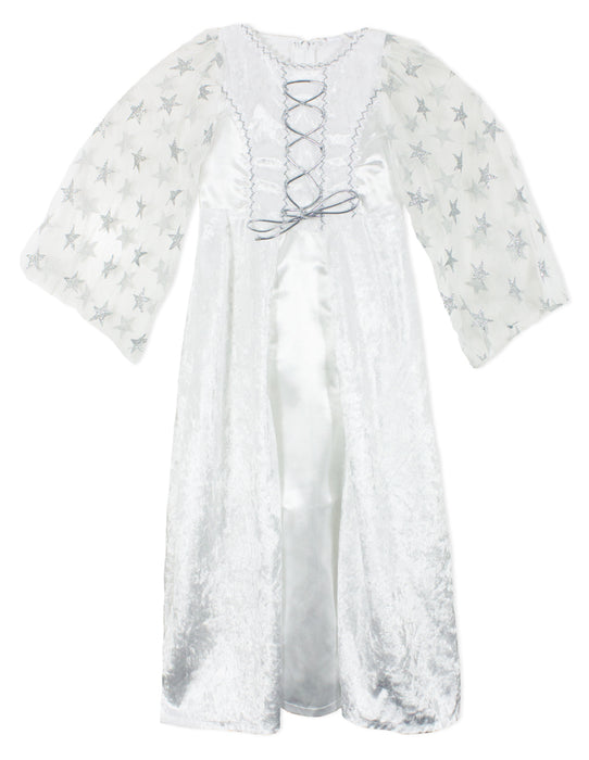 Kinder Engelskostüm "Lea" mit Sternen - Weiß Silber | Christkind Kleid Weihnachten