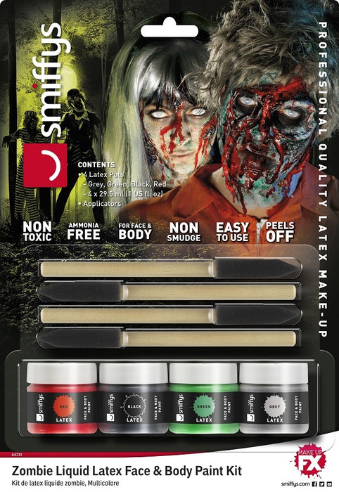 Flüssiglatex Set mit Applikator 4 x 29,5 ml - Zombie