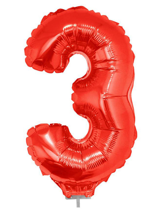 Zahlen Folienballon 41 cm mit Stab - Rot Zahl 3