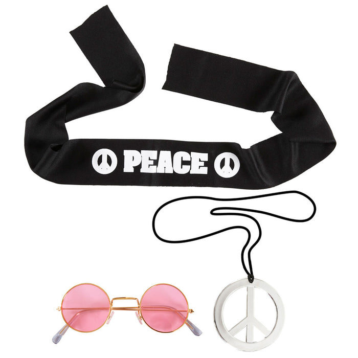Hippie Peace Set 3-tlg. | Stirnband Brille Peace-Kette