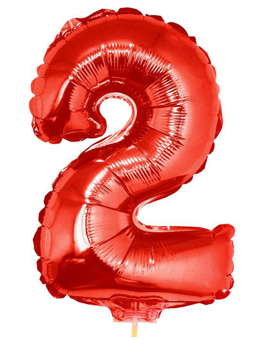 Zahlen Folienballon 41 cm mit Stab - Rot Zahl 2