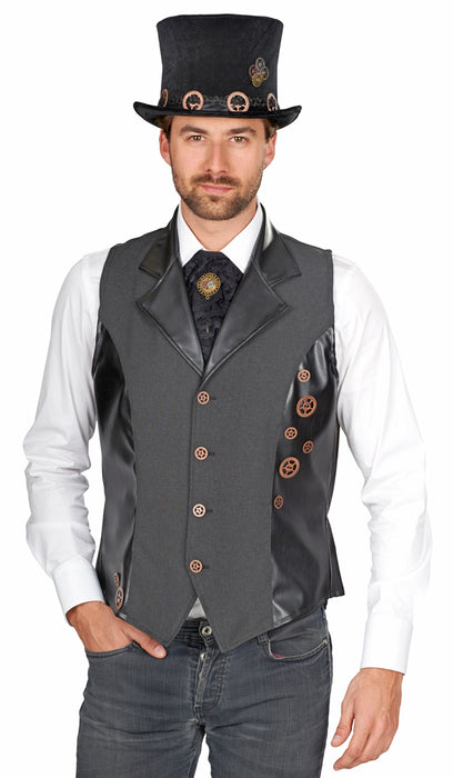 Herren Steampunk Weste in Leder Optik - Schwarz
