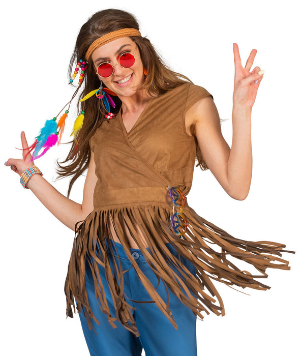 Hippie Fransen Wickeltop "Lea" im Wildleder Look für Damen | Braun