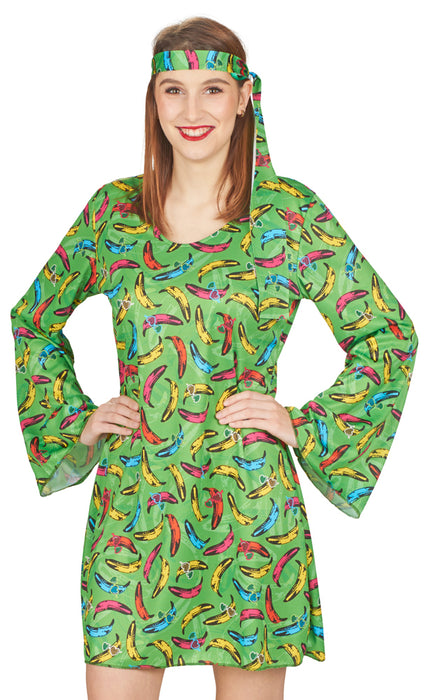 Pop Banana Retro Hippie Kostüm für Damen - Grün