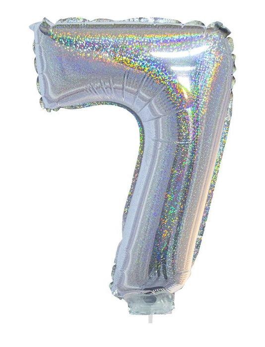 Zahlen Folienballon 41 cm mit Stab - Holografisch Silber Zahl 7