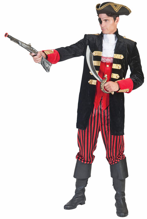 Piraten Kostüm "Joe" für Herren | Schwarz Rot mit Gehrock