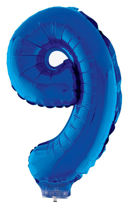 Zahlen Folienballon 41 cm mit Stab - Blau Zahl 9