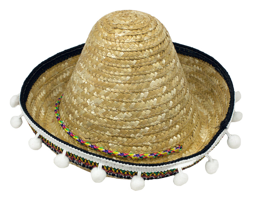 Kinder Mexikaner Sombrero mit Troddeln - Ø 25 cm | Natur