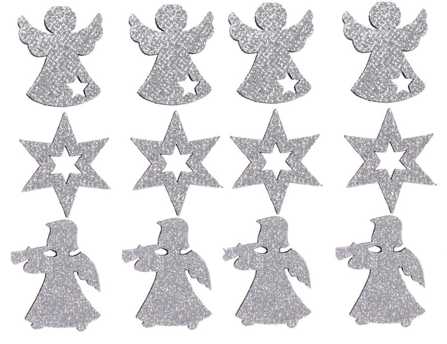Filz Streudeko mit Glitter Ø 4cm Silber | Engel Hirsch Stern Konfetti Bastelmaterial