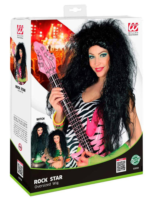 Langhaar Locken Perücke "Riesenfrise" - Schwarz | Popstar Rockstar Kostüm