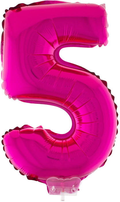 Zahlen Folienballon 41 cm mit Stab - Pink Zahl 5