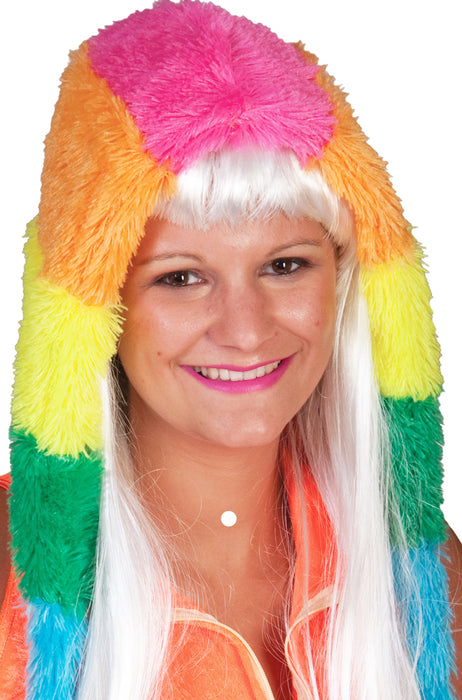 Plüsch Mütze Rainbow zum Hippie oder Clown Kostüm