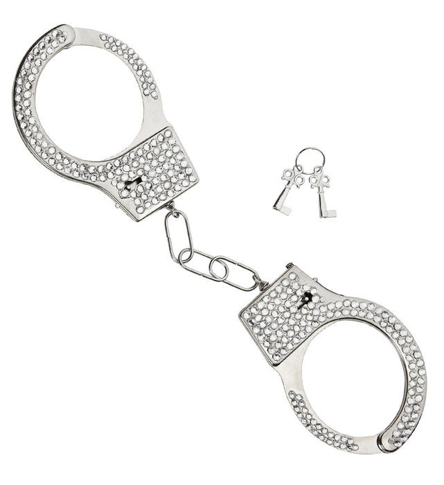 Metall Strass Handschellen mit Schlüssel | Silber
