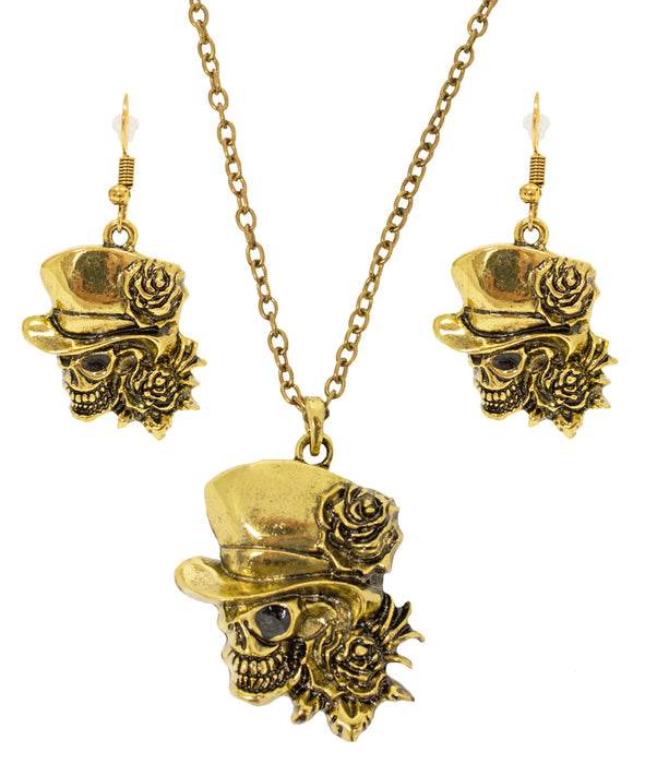 Day of the Dead Halskette mit Ohrringen - Gold