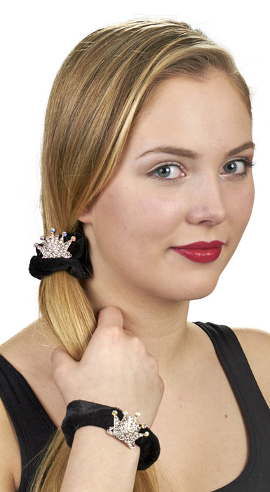 Samt Zopfband mit Strass Krone