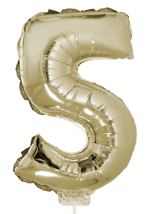 Zahlen Folienballon 41 cm mit Stab - Champagner Zahl 5