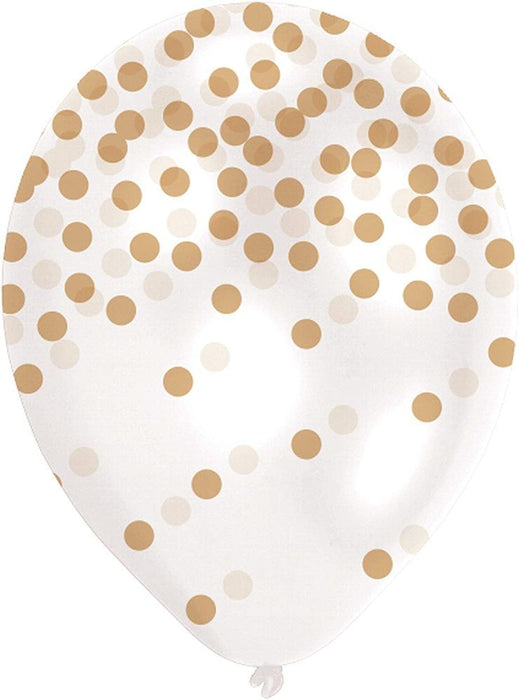 "Konfetti" Latex Luftballons 27,5 cm Dekoration Hochzeit Geburtstag - 6 Stück Transparent Gold