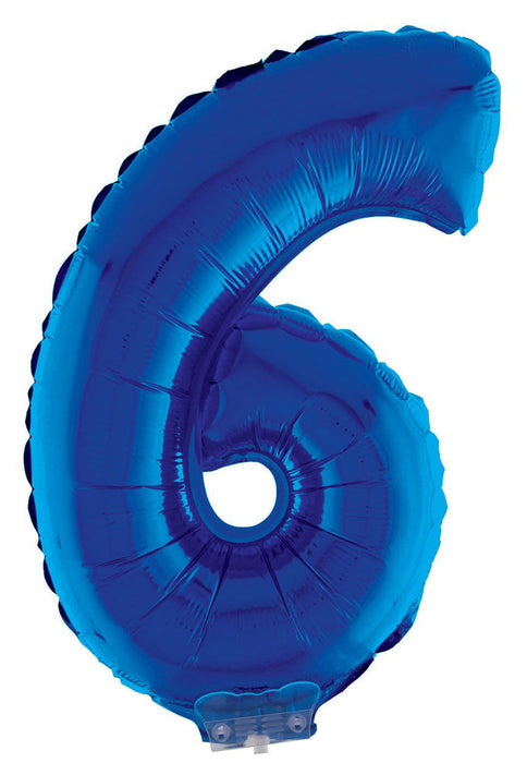 Zahlen Folienballon 41 cm mit Stab - Blau Zahl 6