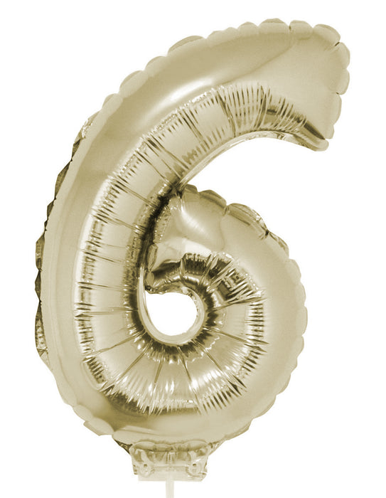 Zahlen Folienballon 41 cm mit Stab - Champagner Zahl 6