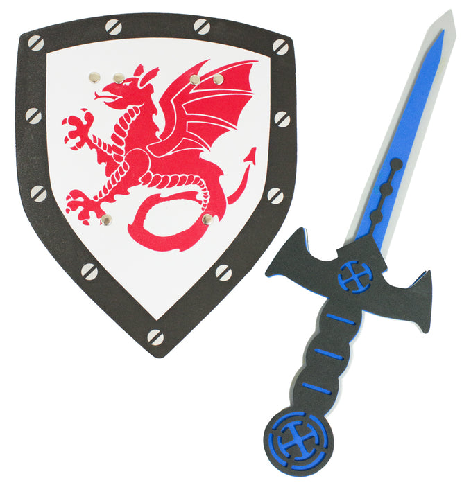 Ritter Schwert und Schild aus Schaumstoff - Spielzeug Set mit Drachen | Rot