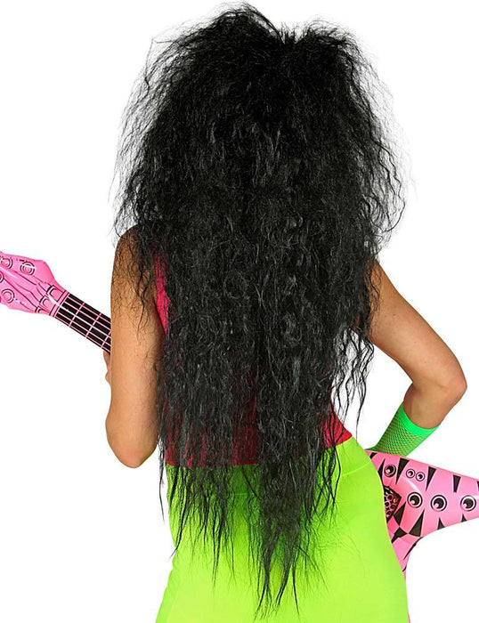 Langhaar Locken Perücke "Riesenfrise" - Schwarz | Popstar Rockstar Kostüm