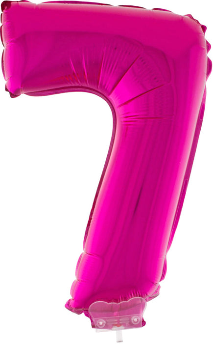Zahlen Folienballon 41 cm mit Stab - Pink Zahl 7