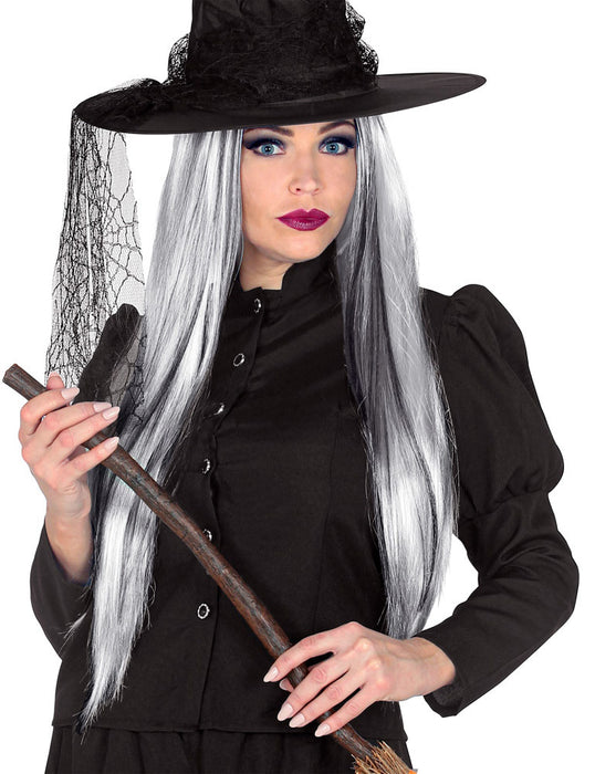 Langhaar Vampir Perücke "Geisterbraut" | Weiß Schwarz