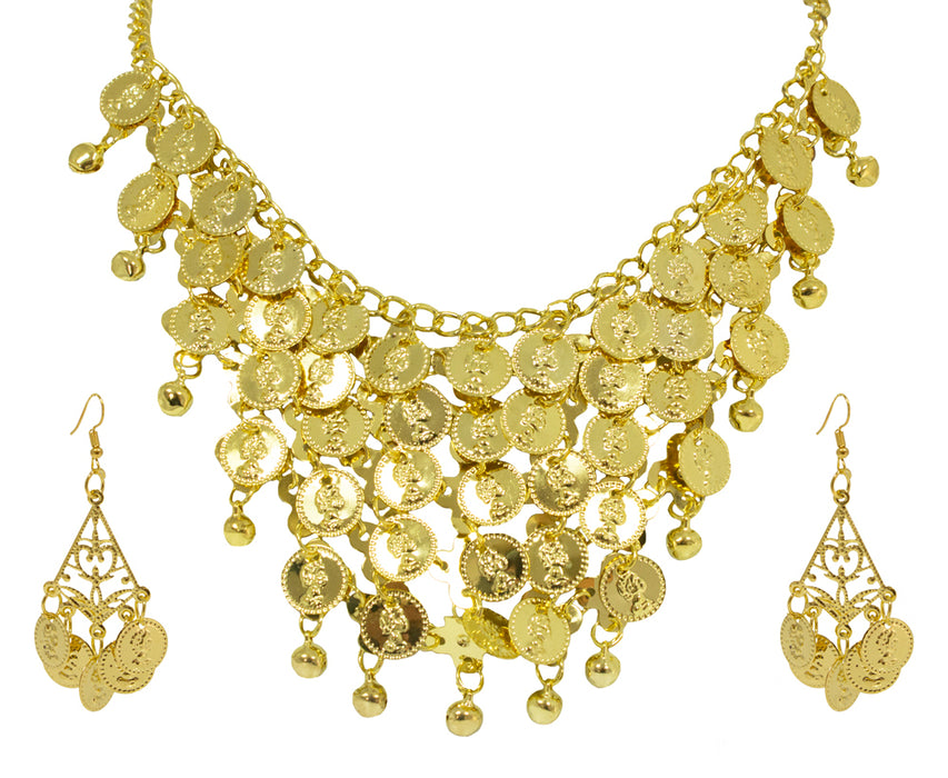 Halskette und Ohrringe mit Münzen - Gold | Schmuck Kostüm Bauchtänzerin Wahrsagerin 465306