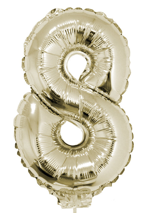 Zahlen Folienballon 41 cm mit Stab - Champagner Zahl 8