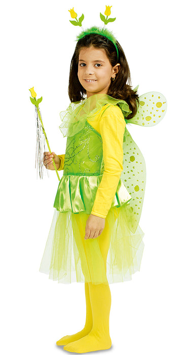 Kleine Tulpe Feenset für Mädchen 4-tlg. - Gelb Grün - Kinder Kostüm Elfe Feenflügel Blumenstab