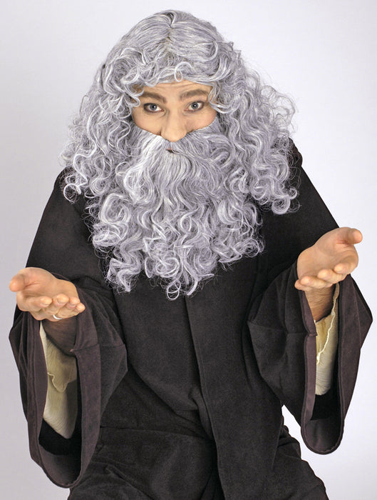 Zauberer Perücke "Merlin" mit Bart | Silber Grau