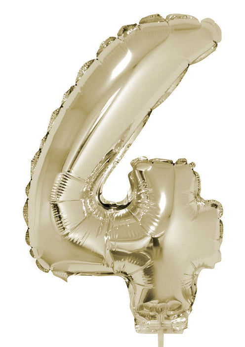 Zahlen Folienballon 41 cm mit Stab - Champagner Zahl 4