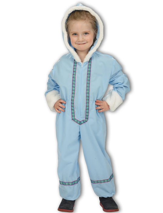 Eskimo Kostüm für Kinder - Hellblau | Faschingskostüm Overall mit Kapuze