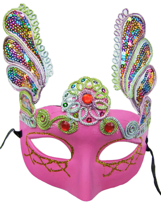 Augenmaske Florenz mit bunten Pailletten Pink